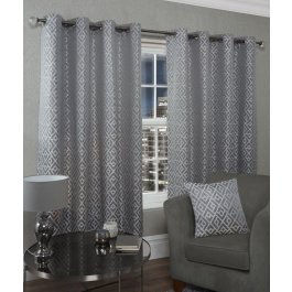 Athens – Geometric Lined Eyelet Curtain in Silver
