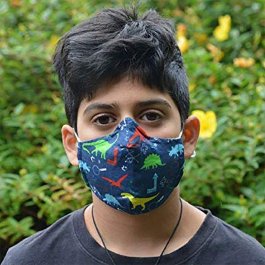 Kids Face Mask 100% Cotton Reusable Face Triple Layered, Dinosaur