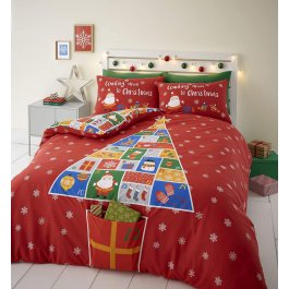 Catherine Lansfield Countdown To Christmas Easy Care Duvet Set Red