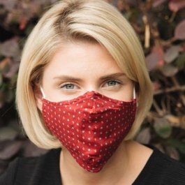 100% Cotton Reusable Face Mask Triple Layered, Adult, Red Spot