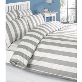 Grey and White Stripe Duvet Covers Set, 100% Cotton - Double
