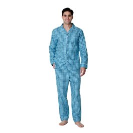 Luxury Mens Pyjamas Cotton Check Blue