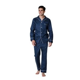 Luxury Men's Cotton Pyjamas Dot Print Navy