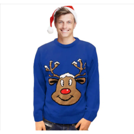 Reindeer Christmas Jumper Adult, Blue