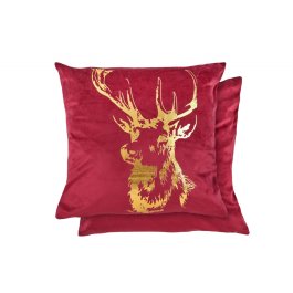 Christmas Cushion Cover Stag - Foil Print, Red