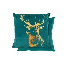 Christmas Cushion Cover Stag - Foil Print, Emerald Green