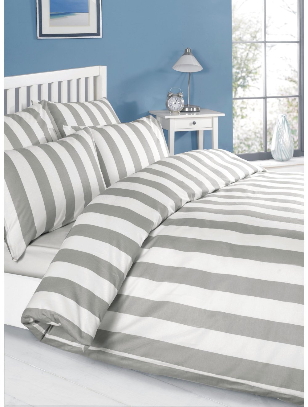 Grey & White Stripe 100 Cotton 200 TC Duvet Cover Set Slumber Suite