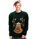 Green Christmas Jumper Smiling Reindeer